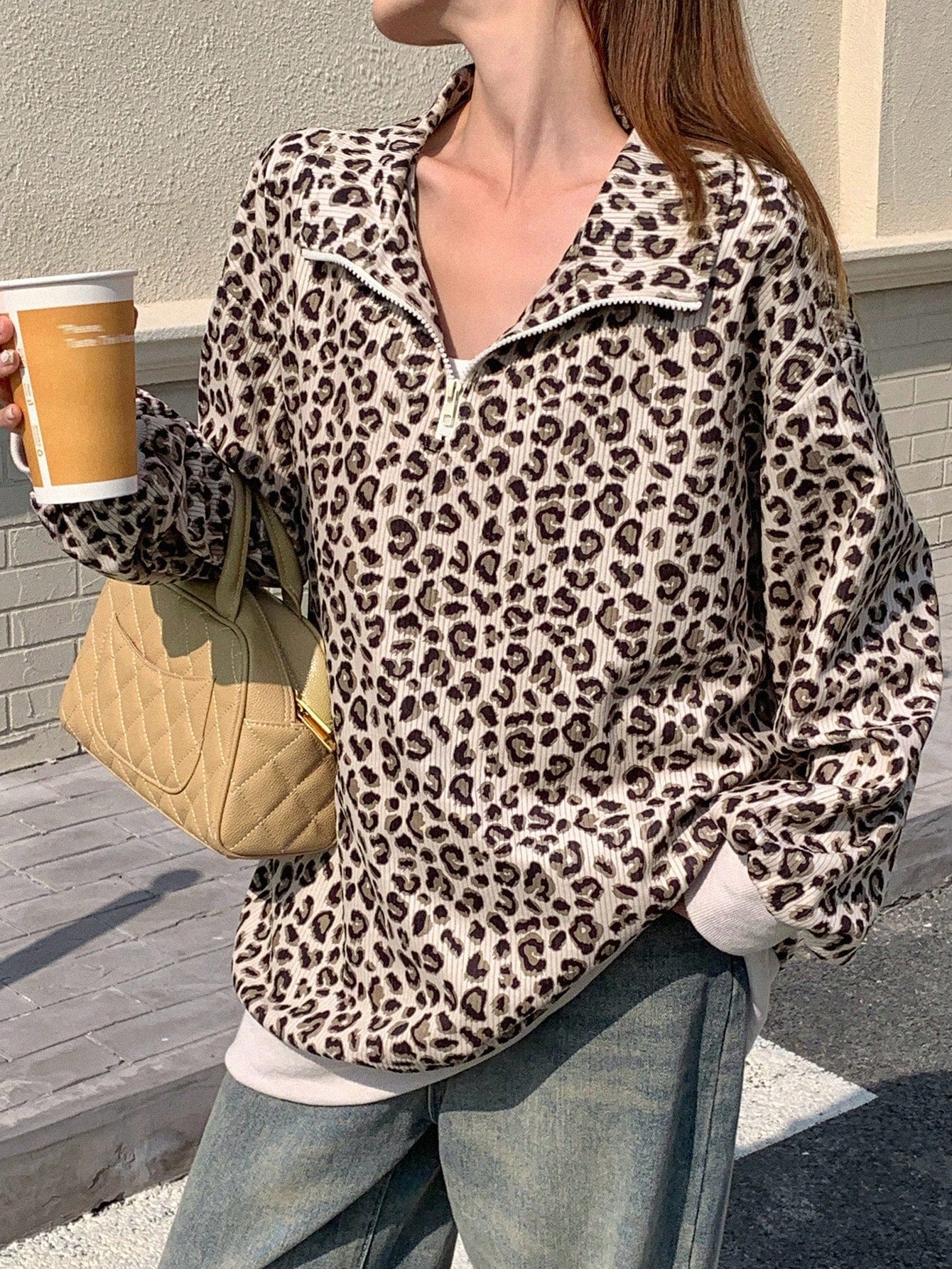 Avena® Leopard Print Quarter-Zip
