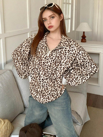 Avena® Leopard Print Quarter-Zip